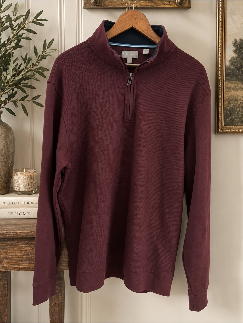 Ted Baker Men's Textured Burgundy Quarter Zip Knit Sweater